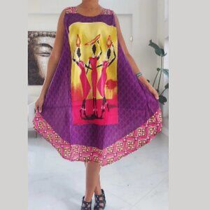 Ethnic Tribal Print Umbrella Beach Dress Long Kaftan Loungewear Duster